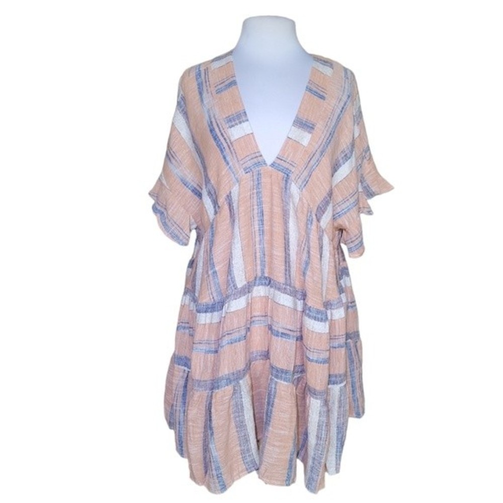 Lulus | NWT Orange and Blue Striped Linen Blend Baby Doll Cover Up - Size M
